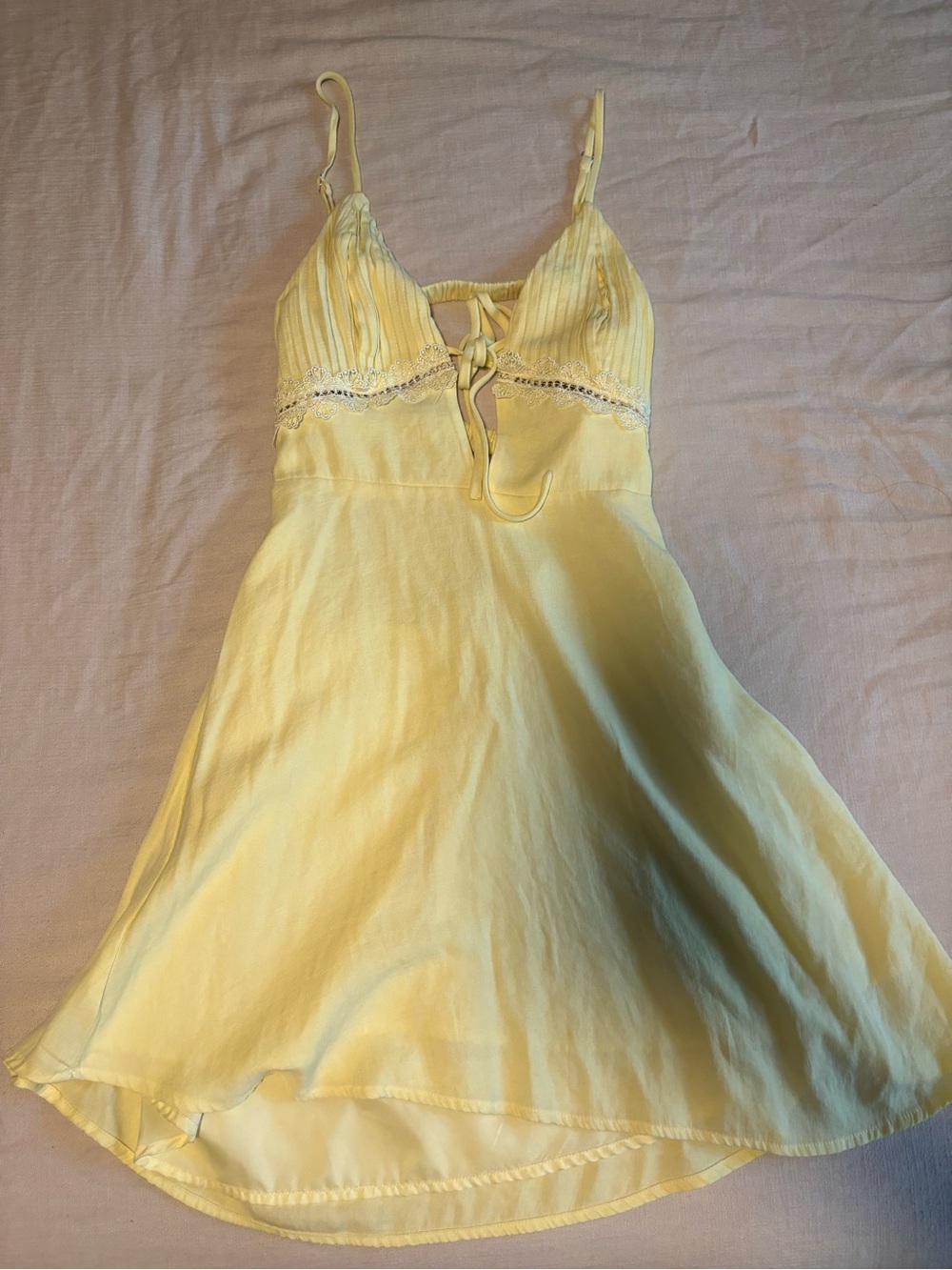 Hello Molly Yellow Lace-Trim Slip Dress with Tie Front